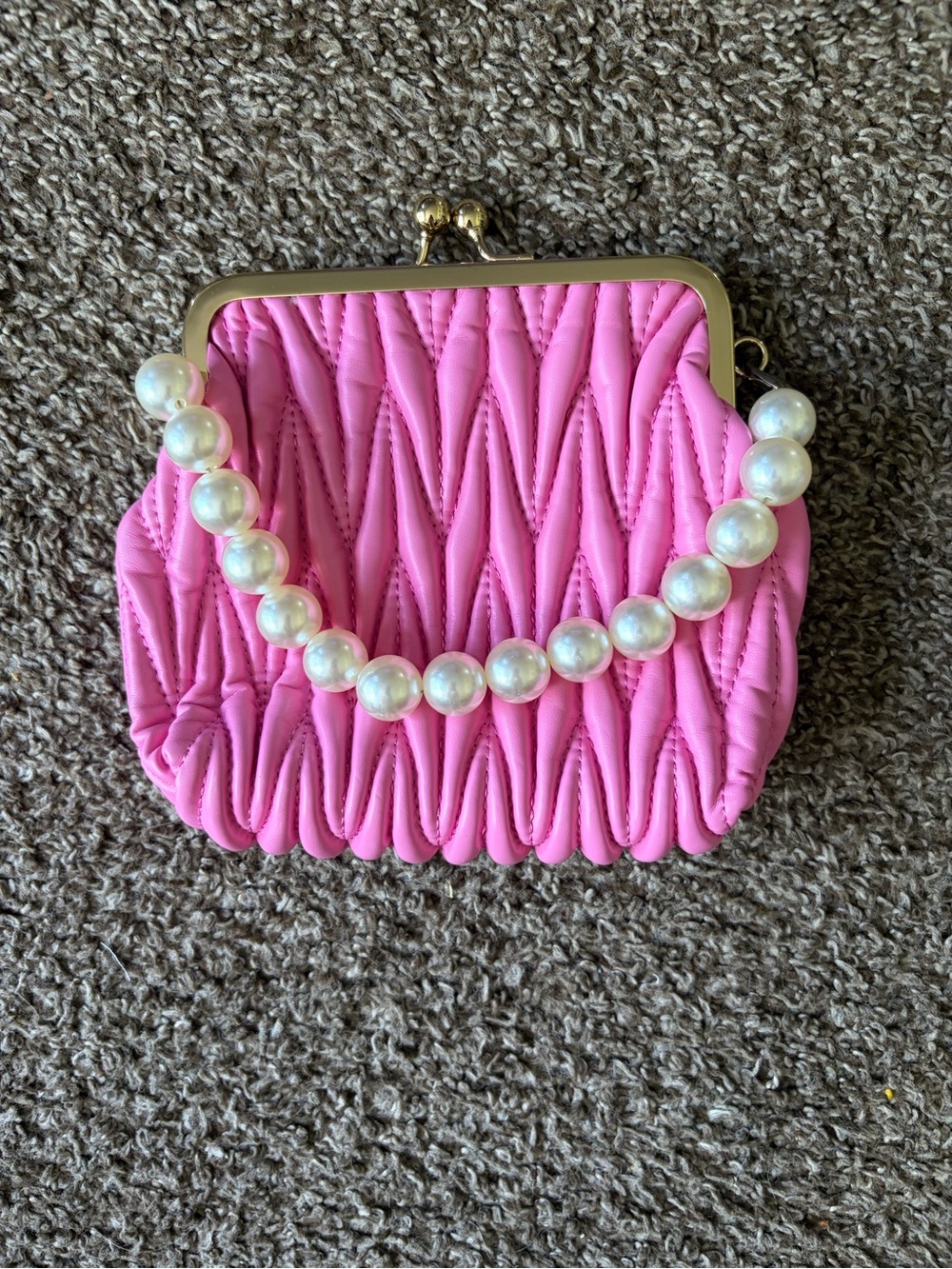 Pink Pearl Clutch with Gold Chain